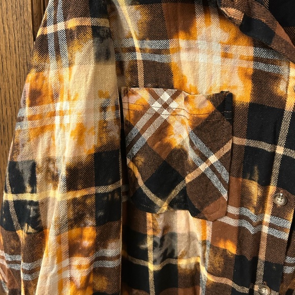 America Land of the Free Orange Brown Plaid Flannel Button Shirt Large - Picture 3 of 9